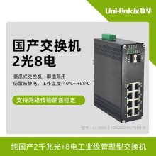 爆款推荐国产交换机 友联华2千兆光口+8电工业级管理型光纤收发器